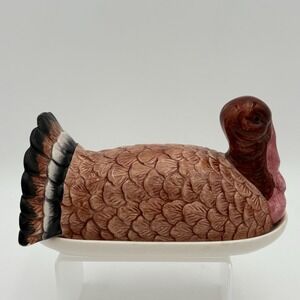 Vintage Ceramic Turkey Butter Dish Covered Thanksgiving‎ Farmhouse Kitchen 8"